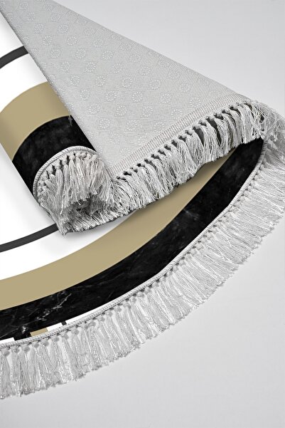 Alanur Home Eko Trend Djt 2 Piece Washable Base Oval Bathroom Mat 673m Bordered Cream (50 X 80 - 40 X 50)