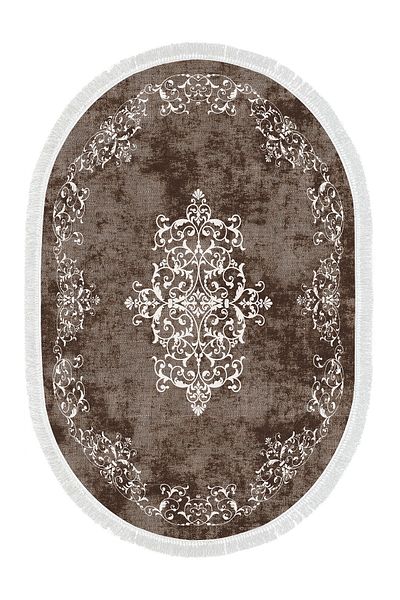 Alanur Home Eko Trend Djt 2 Pack Πλενόμενη αντιολισθητική βάση Οβάλ Χαλάκι μπάνιου 616 Classic Brown (50 X 80 - 40 X 50)