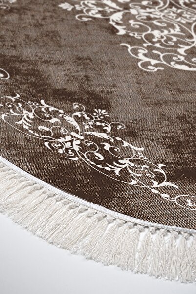 Alanur Home Eko Trend Djt 2 Piece Washable Non-Slip Base Oval Bathroom Mat 616 Classic Brown (50 X 80 - 40 X 50)