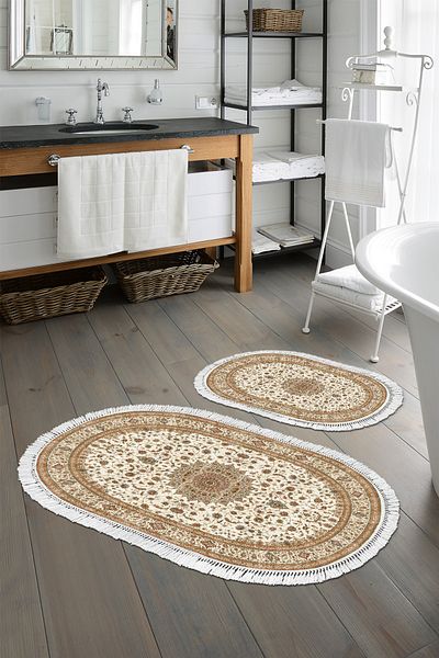 Alanur Home Eko Trend Djt 2 Li Πλενόμενη Βάση Οβάλ Χαλάκι Μπάνιου P1372 Οθωμανικό Καφέ (50 X 80 - 40 X 50)