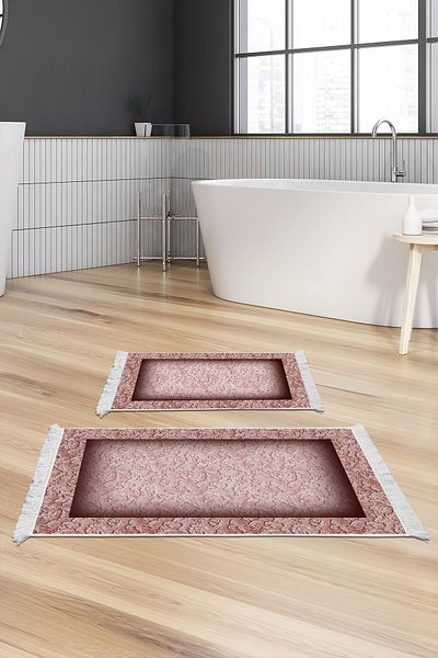 Alanur Home Eko Trend Djt 2 Pack Πλενόμενο Αντιολισθητικό Χαλάκι Μπάνιου 767 Claret Red with Border (50 X 80 - 40 X 50)