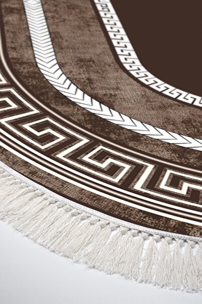 Alanur Home Eko Trend Djt 2 Piece Washable Non-Slip Base Oval Bathroom Mat 651m Modern Brown (50 X 80 - 40 X 50)