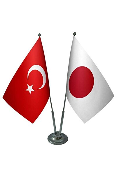 Saturn Masa Üstü Japonya Bayrağı Türk Bayrağı Ikili Krom Direk Masa Bayrak Seti
