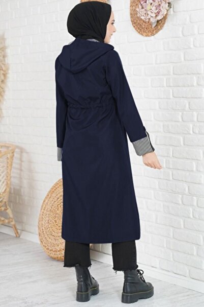 Modakenti Жіночий великий розмір, подвійний рукав, водонепроникний, з капюшоном, тренч - синій