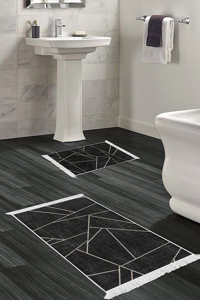 Alanur Home Eko Trend Djt 2 Pack Πλενόμενο Αντιολισθητικό Χαλάκι Μπάνιου 717 Μοντέρνο Μαύρο (50 X 80 - 40 X 50)