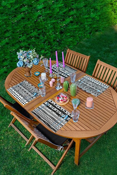 Realhomes طقم تقديم أمريكي مكون من 4 قطع باللونين الأبيض والأسود