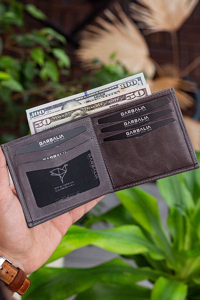 Garbalia Ανδρικό πορτοφόλι ραμμένο σε γκρι Altadena Crazy Leather Saddler