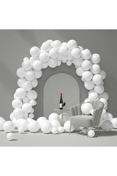 BEST PARTİ DOĞUM GÜNÜ PARTİ SÜSLERİ White Pastel Chain Balloon Set 100 Pieces + 5 Mt Balloon Chain