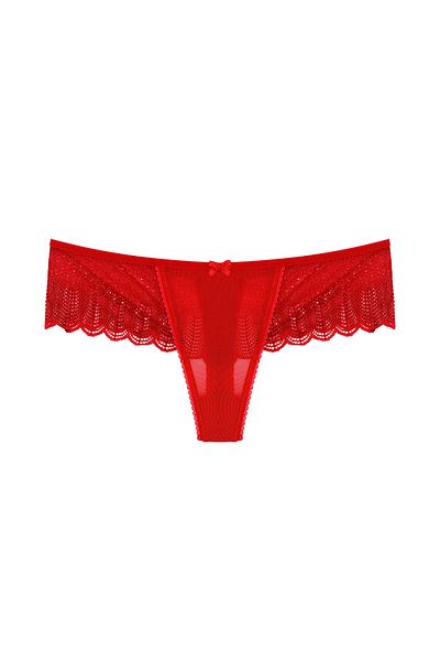 Zena Red Lace Front Tulle Women's Thong Panties
