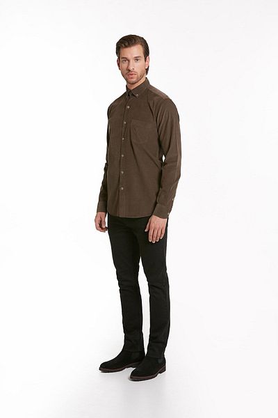 Hatemoğlu Καφέ Comfort Fit Μακρυμάνικο 100% βαμβακερό απλό κλασικό πουκάμισο