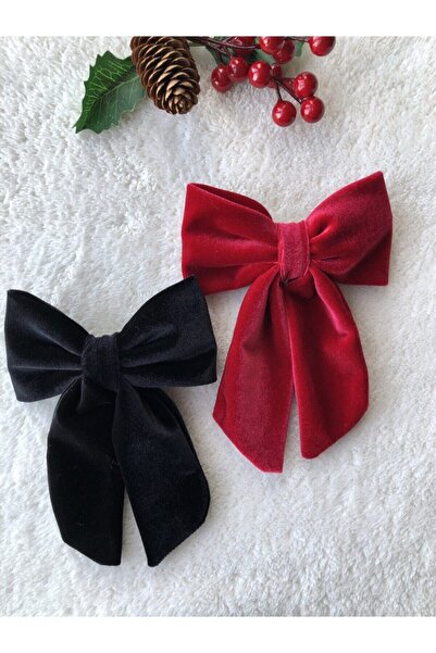 Juno Aksesuar طقم إبزيم مخملي أحمر وأسود للسيدات