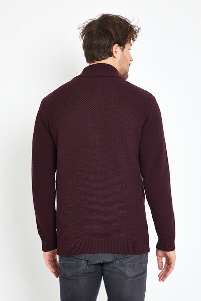 Matte Monaco Burgundy Zippered Knitwear Sweater Cardigan