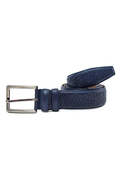 Deriza Ζώνη με μοτίβο από γνήσιο κλασικό δέρμα Navy Blue