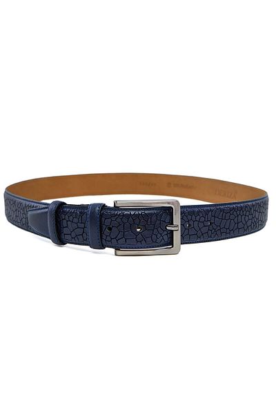 Deriza Ζώνη με μοτίβο από γνήσιο κλασικό δέρμα Navy Blue