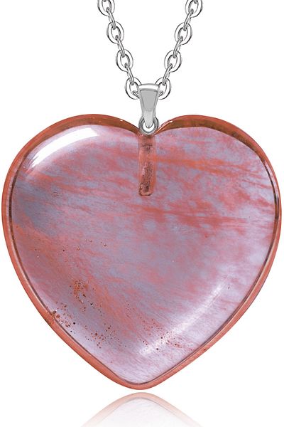 Tesbih Atölyesi Certified Heart Model Pink Rose Quartz Stone Necklace