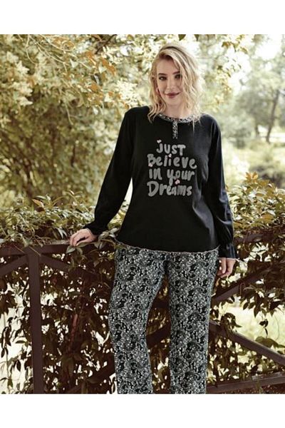 BLUE DREAM 105 Set pijamale oversize de iarnă modal pentru femei, negru