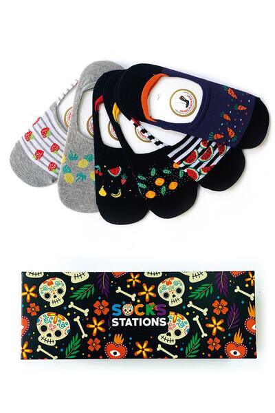 Socks Stations Коробка з 6 пар шкарпеток з фруктовим візерунком, чорно-сірого кольору, в смужку