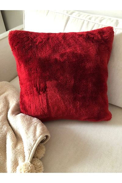 sevaradekor Plush Throw Pillow Cover Red