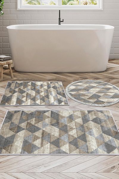 Alanur Home Eko Trend DJT Σετ 3 πλενόμενων αντιολισθητικών πατωμάτων μπάνιου 661 Nordic Beige
