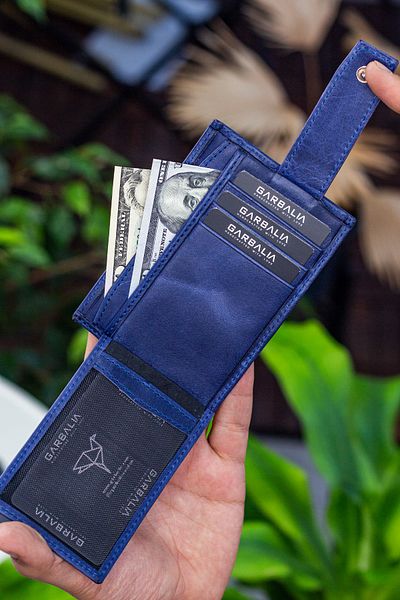 Garbalia Nevada Crazy Leather Dark Blue Unisex Card Holder Wallet with Coin Compartment