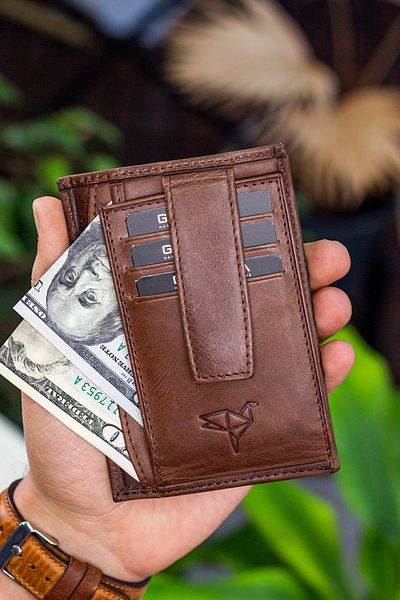 Garbalia Кафяв портфейл Nevada Crazy Leather Unisex Card Holder с отделение за монети