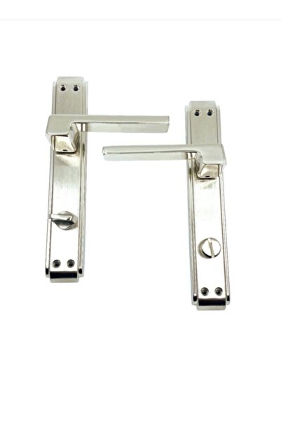 ARON Anka Aynalı Nikel Saten (banyo Wc) Tipi Kapı Kolu & Kapı Kilit Sistemi + Montaj Vidaları