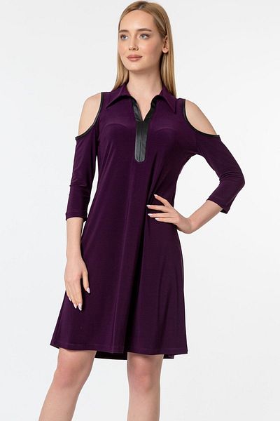 Laranor Plum Shirt Collar Shoulder Low-cut Dress