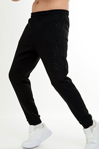 Marco Ferry Black Men's Three Thread Raised Cuffed Leg Winter Sweatpants Edy201305s