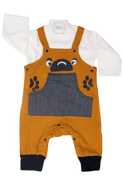 Mika Bebek & Çocuk Eye Figured Dog Patterned Mustard Plaid Baby Boy Winter Salopet