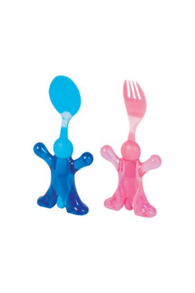 Yetkin Home Children's Fork and Spoon Set with Baby Figures Fun Fork and Spoon Set