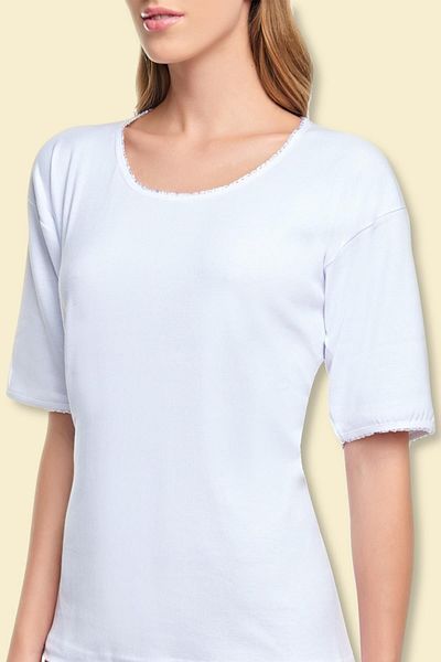 Tutku Tricou alb cu mânecă scurtă din 4 piese pentru femei Mrt0141b4