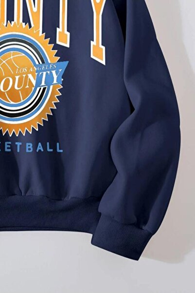 AFROGİYİM Γυναικείο φούτερ με στάμπα Navy Blue Oversize County