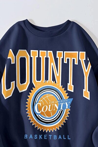 AFROGİYİM Γυναικείο φούτερ με στάμπα Navy Blue Oversize County