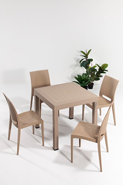 SANDALİE Rattan Cappucino 4 Sandalye Masa Takımı - Bahçe&balkon&teras