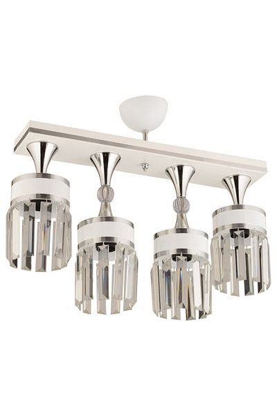 KUZEY AYDINLATMA Deep 4-Piece Crystal Stone Caka White Chrome Gilded Modern Chandelier