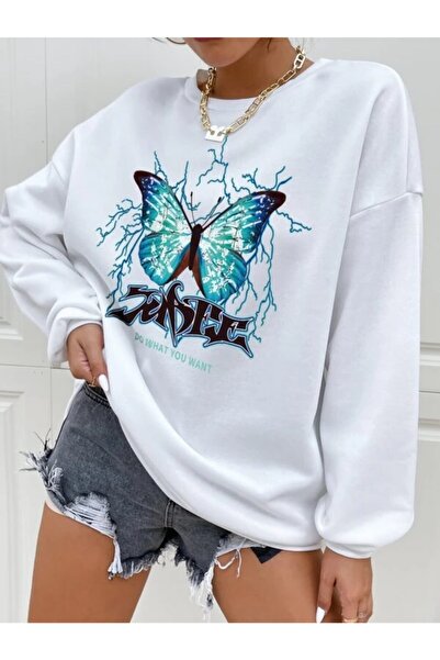 Deocept Біла сенсорна хлібна в'язка з принтом метелика Oversize Sweatshirt 3 ...