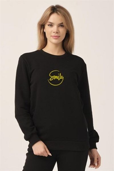 to COSMOS Basic Sweatshirt Smile Printed Black Unisex