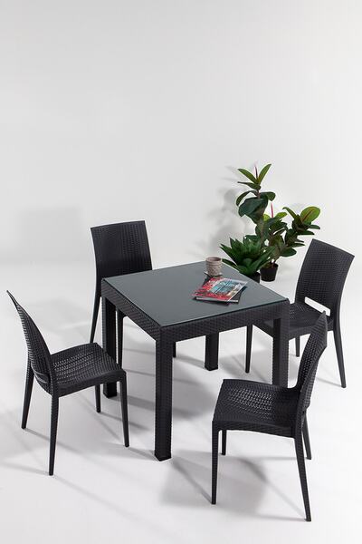 SANDALİE Rattan Camlı 80x80 Bahçe&balkon&teras Masa Seti - Antrasit