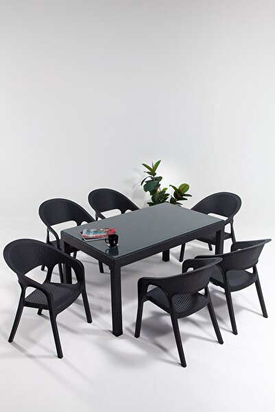 SANDALİE Garden Camlı 90x150 Bahçe&balkon&teras Masa Seti - Antrasit