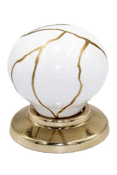 Porcellana Perla Hand Decor- Porcelain Handle Cabinet Drawer Furniture Kitchen Child Handle Ruby Button -white-gold-stk1075