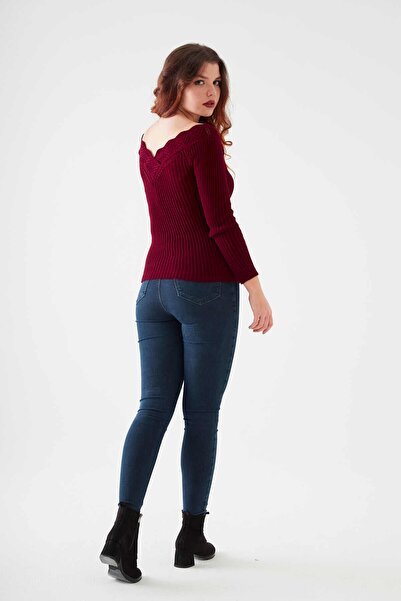 citycenterfashion Pulover de damă de mărime mare bordeaux guler Guipure Cty-cnd-11903b