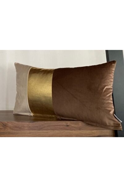 KIRLENTİM Κρεμ-καφέ βελούδινο μονόπλευρο χρυσό φύλλο μαξιλαροθήκη-5030