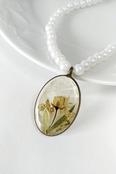 Halley Concept Special Design Handmade Real Floral Epoxy Necklace Natural For Brides