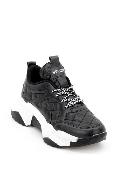 MixBrand Women's Casual Black Quilted Detailed Thick Sole 5 Cm Sneakers Sports Shoes