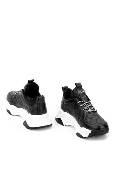 MixBrand Kadın Günlük Siyah Kapitone Detaylı Kalın Tabanlı 5 Cm Sneakers Spor Ayakkabı