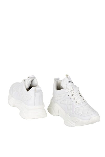 MixBrand Kadın Günlük Beyaz Kapitone Detaylı Kalın Tabanlı 5 Cm Sneakers Spor Ayakkabı