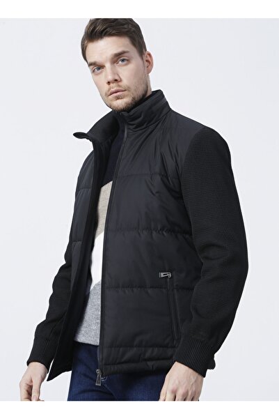 ALTINYILDIZ CLASSICS Чорний пальто стандартного крою з візерунком - високий комір