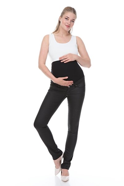 MİMBA Kadın Siyah Sıvama Kumaş Hamile Dar Paça Kot Pantolonu
