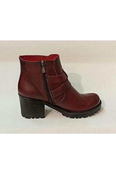 Freefoot Γυναικείες μπότες Claret Red με γνήσιο δέρμα ορθοπεδική πόρπη σόλας