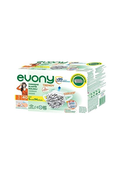 Evony 40 Lı Cerrahi Maske Trendy S/m 3 Katlı Desen